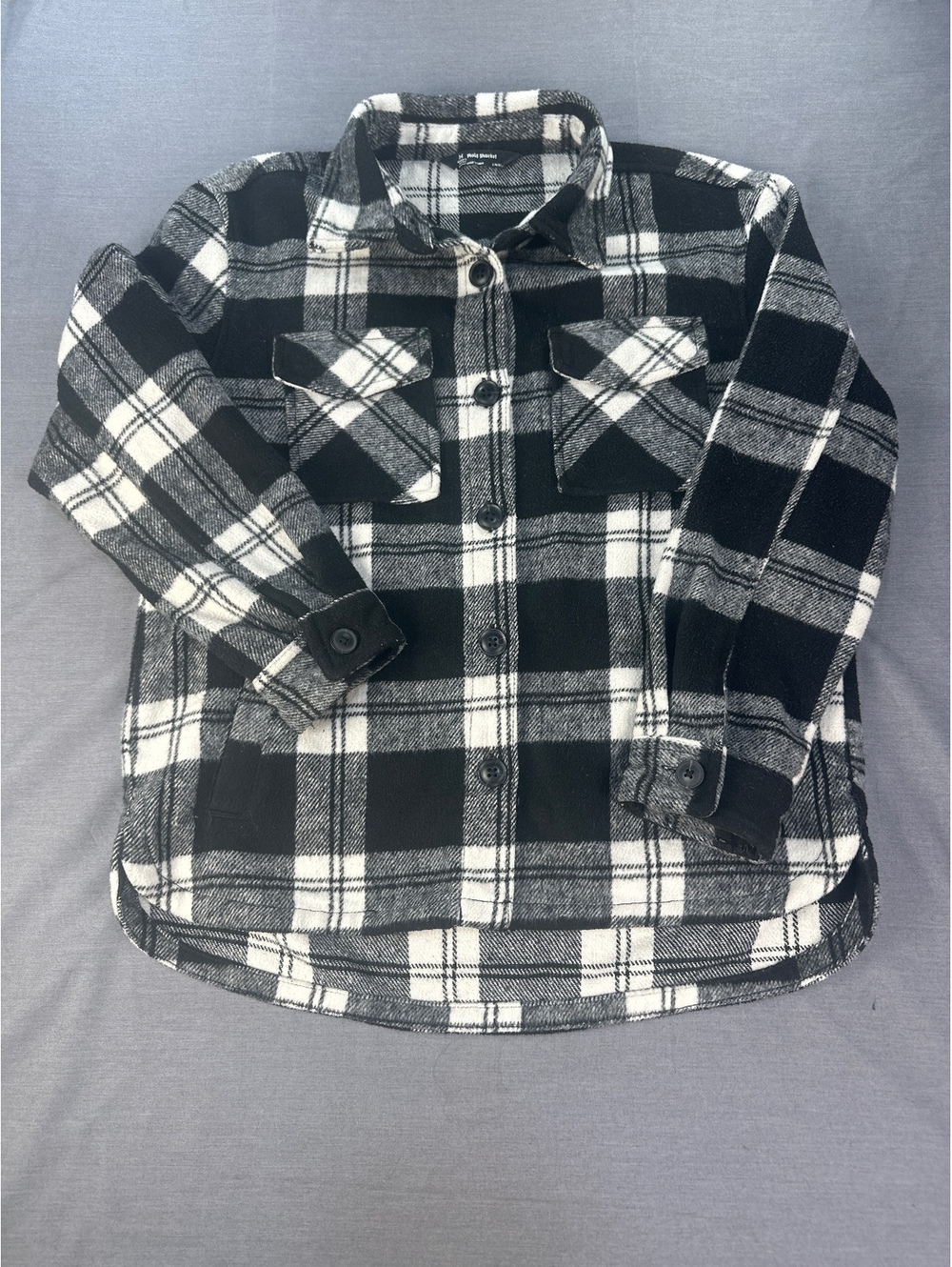 Members Mark Women Plaid Shacket L 10/12 Black White Button Up Shirt Jacket